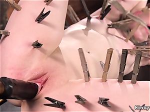pinned blonde in restrain bondage vagina toyed