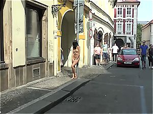 youthfull beauty woman Dee on Czech streets downright nude